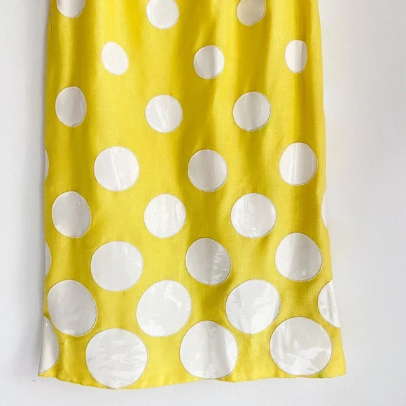Vintage Yellow Vinyl Circle Print Midi Skirt With High Slit S - Picture 4 of 7